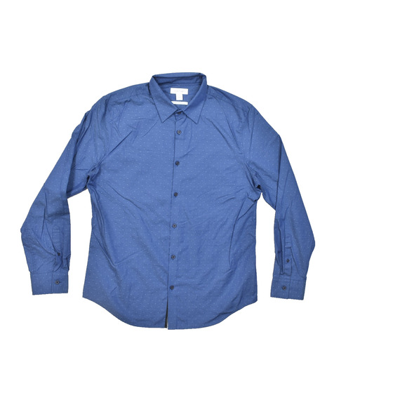 Calvin Klein Men's Blue Polka Dot Button-Down Shirt Regular Size L Stretch - Picture 1 of 8